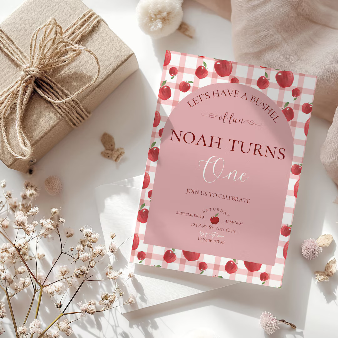 Lets Have a Bushel of Fun Birthday Party Invitation,apple Birthday Party Invite,apple of Our Eye ... | Etsy (US)