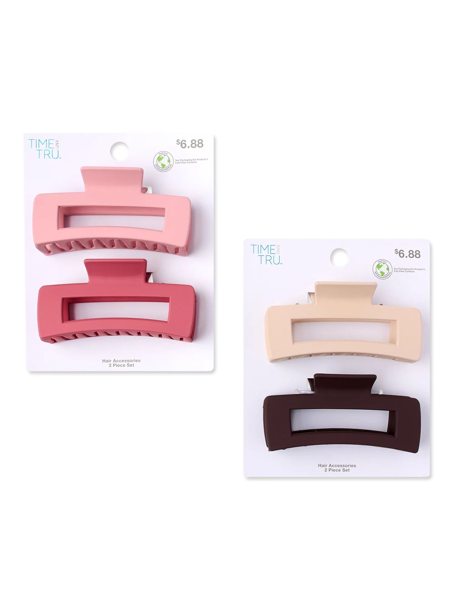 Time and Tru Adult Women's Pink/Brown Claw Hair Clips, 4-Pack - Walmart.com | Walmart (US)
