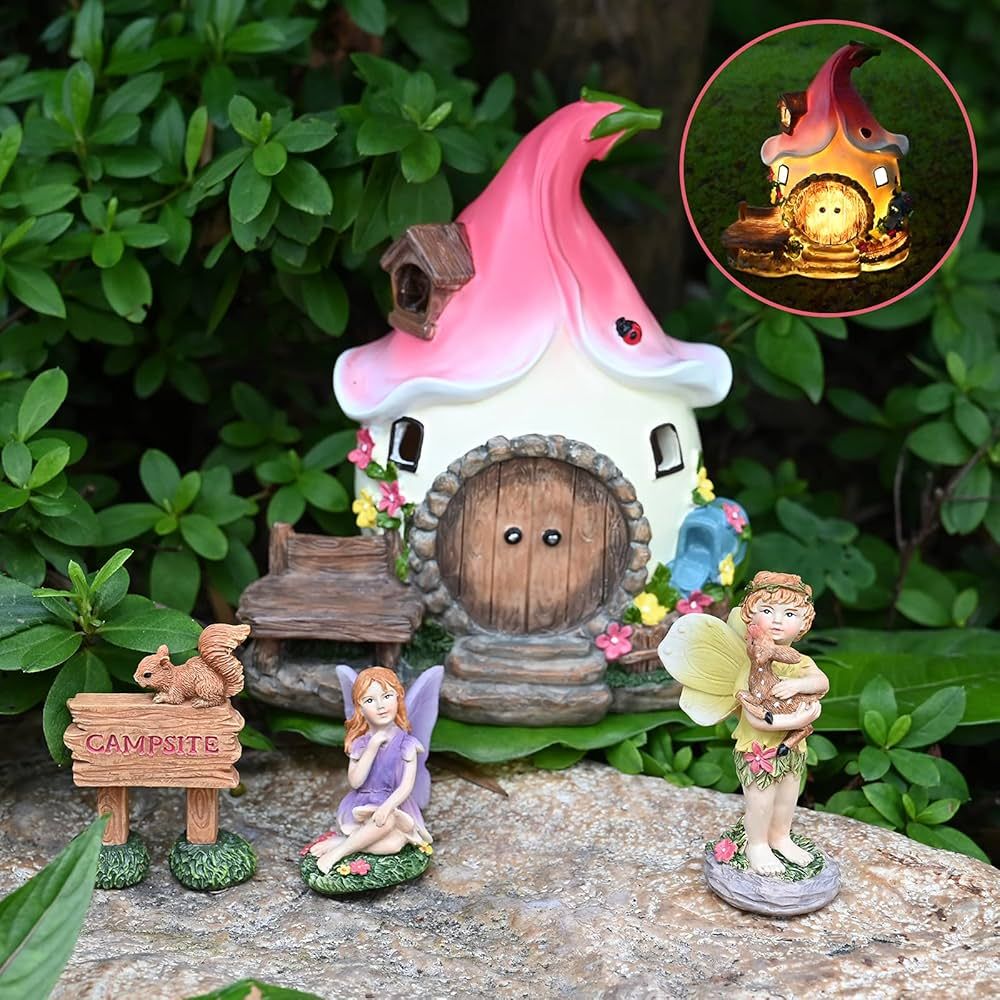 ALLADINBOX Solar Fairy Garden Gnome Accessories Kit - Hand Painted Miniature Fairy House Figurine... | Amazon (US)