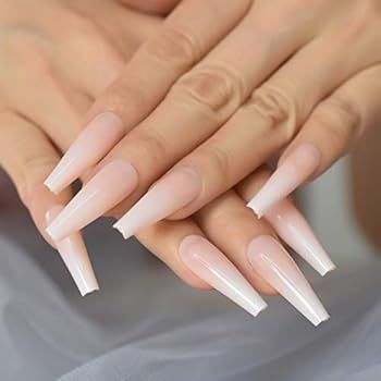 Coolnail Super Long Ombre Pink Nude Gradient French Ballerina Coffin False Nail Natural Press on ... | Amazon (US)