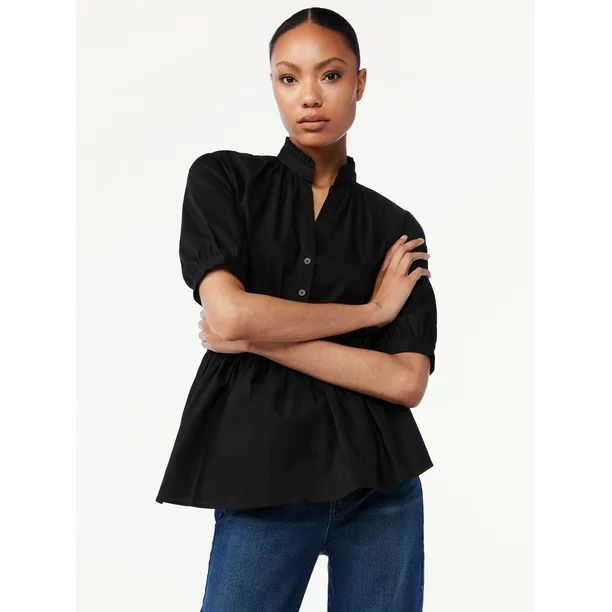 Scoop Women's Oversized Asymmetric Ruffle Top - Walmart.com | Walmart (US)