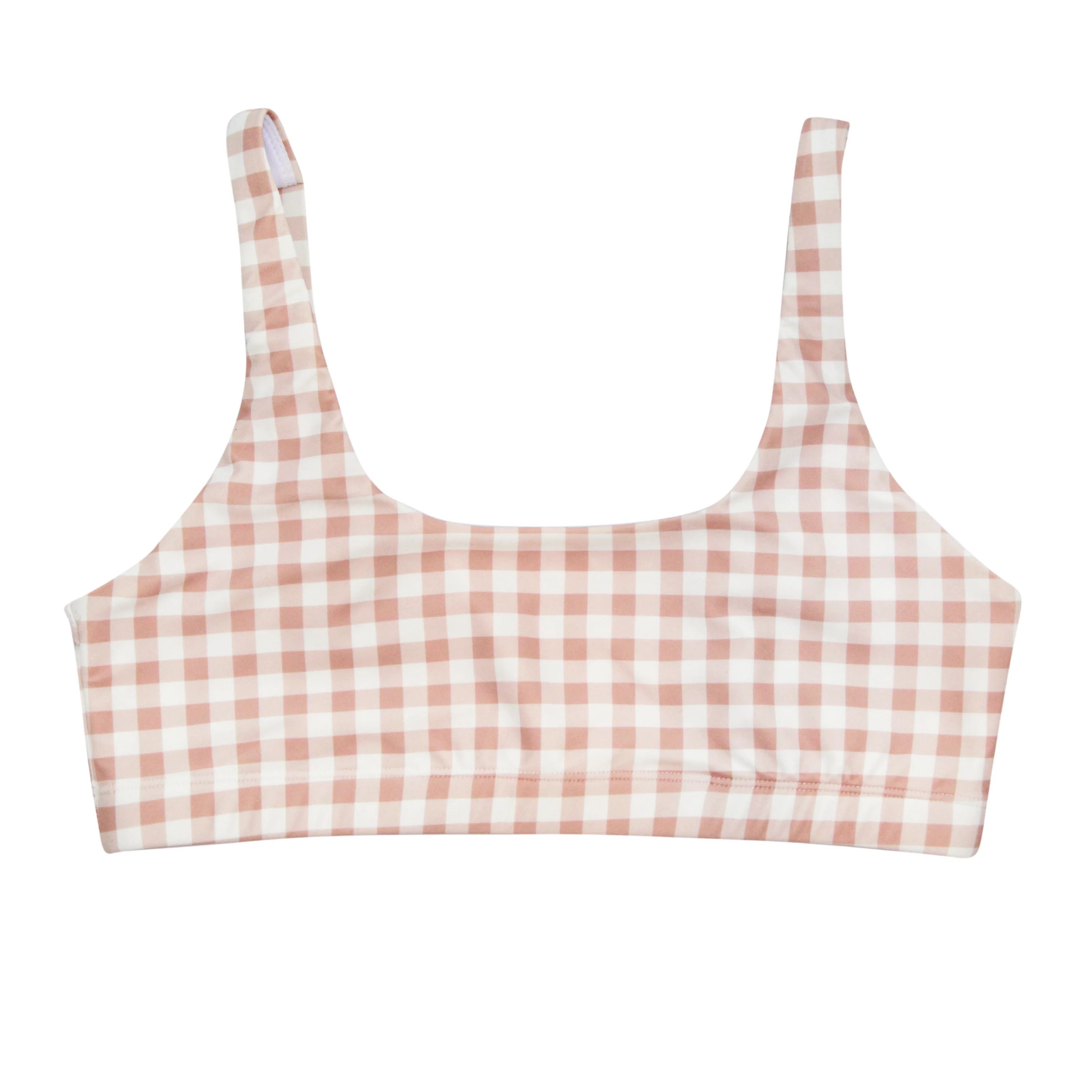 Women's Scoop Neck Bikini Swim Top | "Pink Gingham" | UPF 50+ Protection | SwimZip