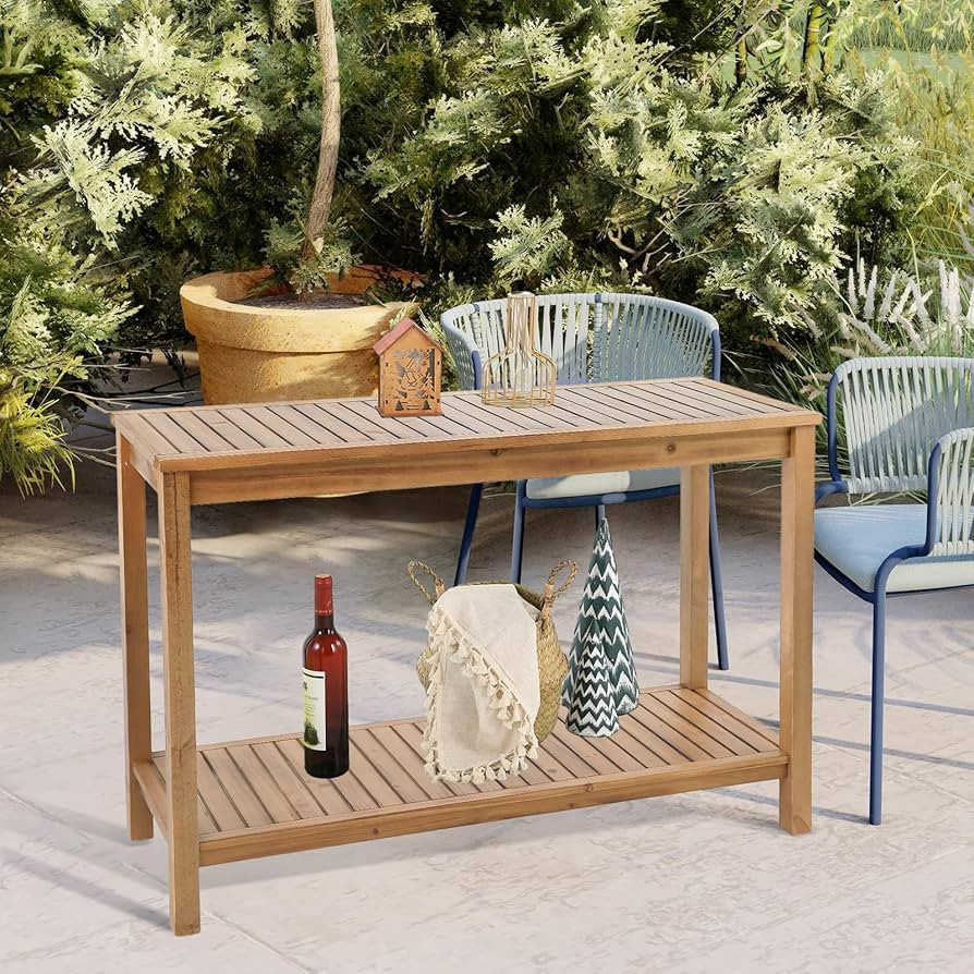 Patio Console Table 2 Shelf - 45'' Outdoor Rectangular Console Table Dining Table Long Bar Table ... | Amazon (US)