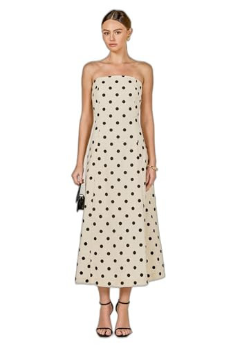 endless rose Women's Polka Dot Linen Strapless Dress, Sand/Black, S | Amazon (US)