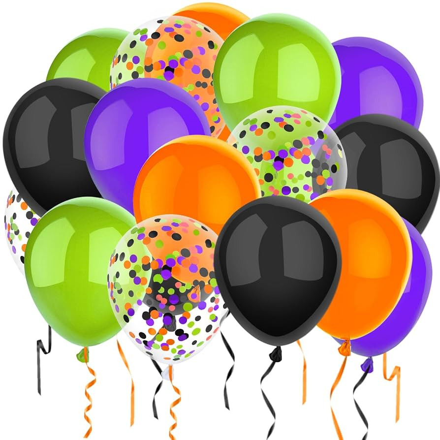 50 Pcs 12 Inch Halloween Balloons Orange Black Purple Green Confetti Balloons for Halloween Trick... | Amazon (US)
