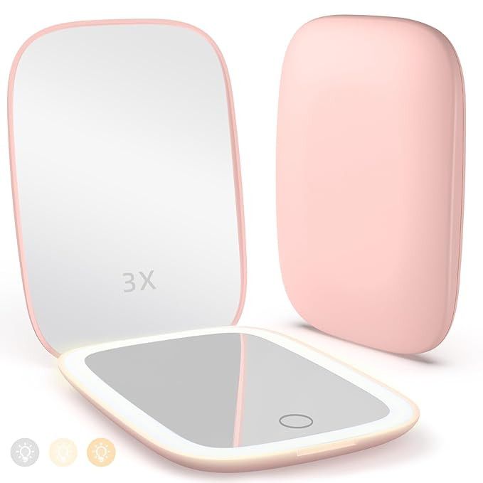Rechargeable Travel Mirror with Lights 3 Color Modes,1X/3X Magnification Mini Led Compact Makeup ... | Amazon (US)