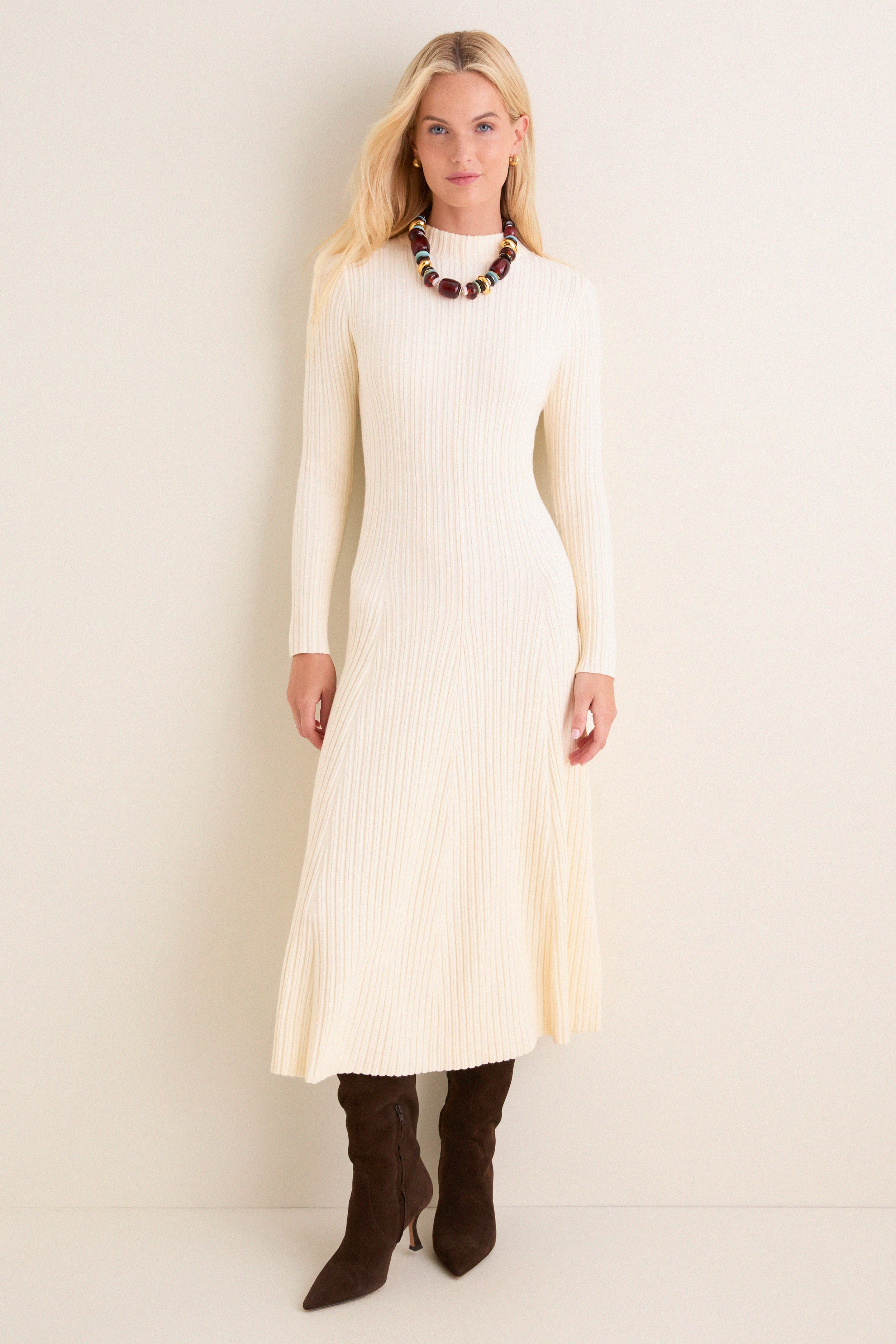 Cream Ribbed Knit Corey Midi Dress | Tuckernuck (US)