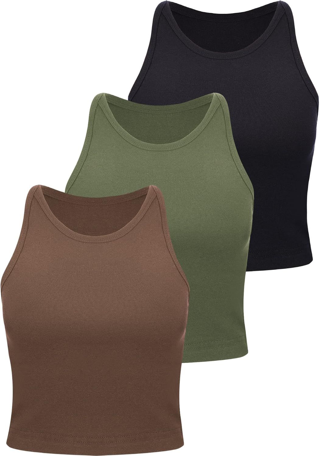 3 Pieces Crop Tops Racerback Crop for Women Crop Tank Workout Tops Cotton Basic Sports Crop for L... | Amazon (US)