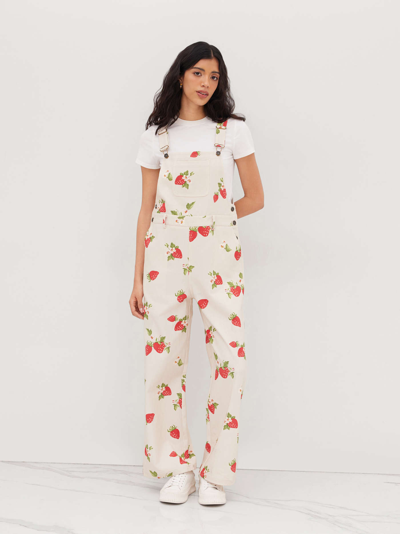 100% Cotton Square Neck Strawberry Wide Leg Jumpsuit | Cider