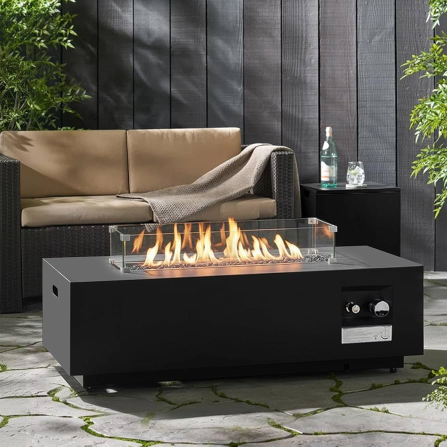 42'' Outdoor Propane Fire Pit Table, 50,000 BTU Rectanle Natural Gas Fire Pits with Tank Cover Wi... | Amazon (US)