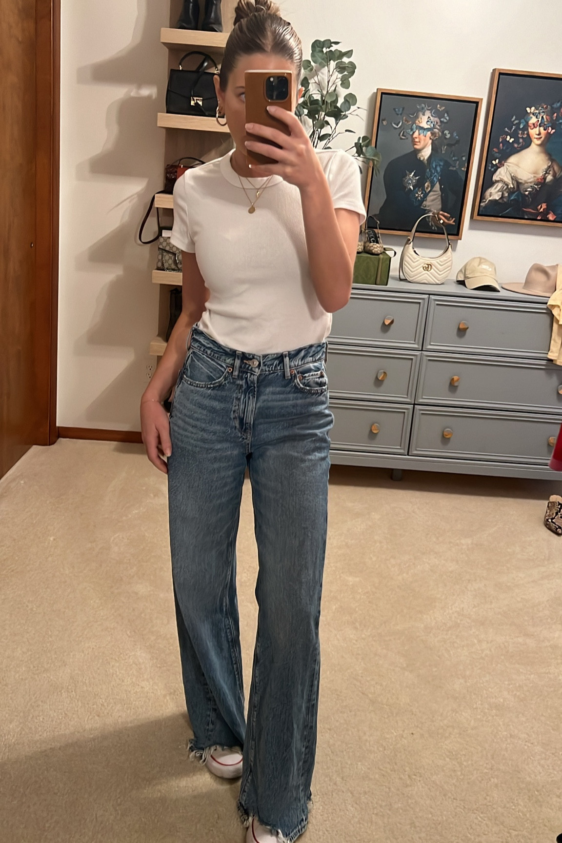 Basic white tee and jeans. 