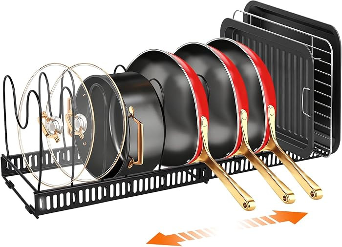 Pot and Pan Organizer Rack for Under-Cabinet Storage - Adjustable Kitchen Cabinet Organizer with ... | Amazon (US)