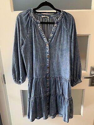 As New Target Denim Ruffle Hem Button Front Tiered Dress Size 4 | eBay AU