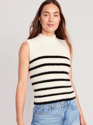 Sleeveless Mock-Neck Eyelash Sweater for Women | Old Navy (US)