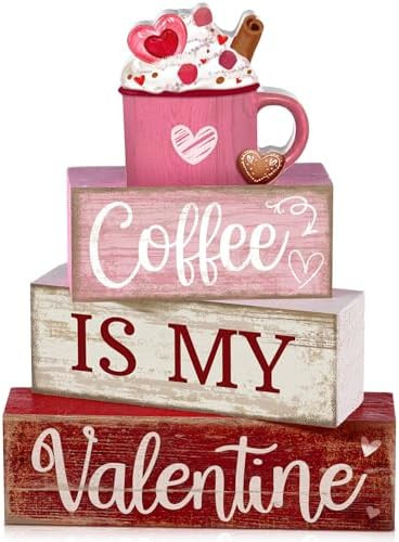4 Pcs Valentine's Day Table Decor Wooden Cocoa Decoration Centerpiece Pink Heart Tiered Tray Deco... | Amazon (US)