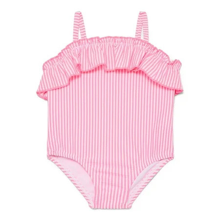 Wonder Nation Toddler Girl Seersucker Ruffle One- Piece Swimsuit, Sizes 12M-5T | Walmart (US)