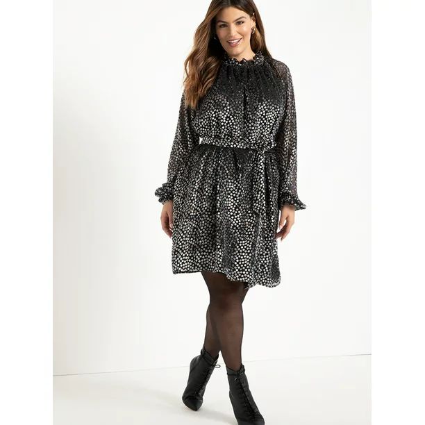 ELOQUII Elements Women's Plus Size Flock Dot Easy Dress | Walmart (US)