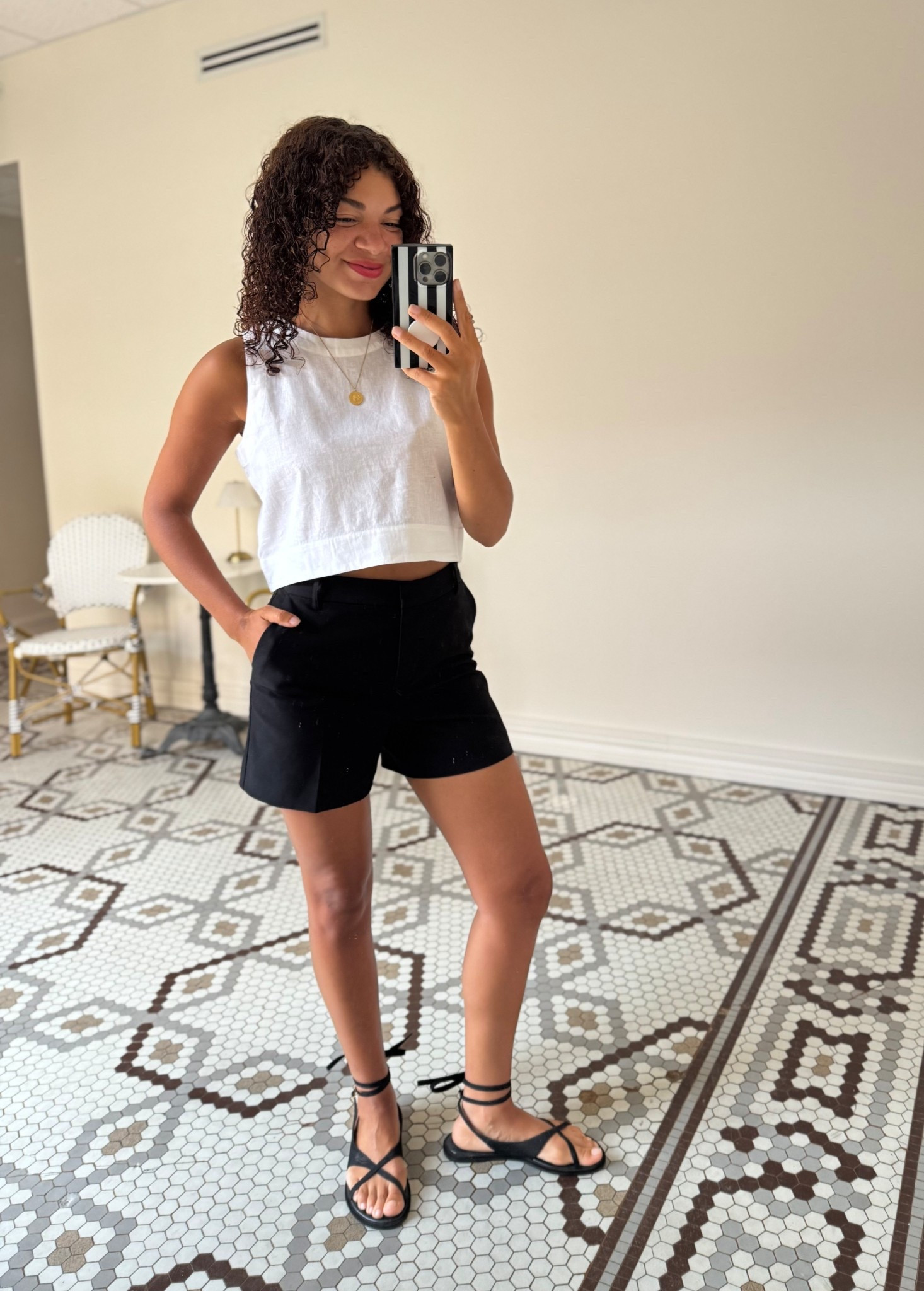 Summer outfit idea: high waisted tailored shorts, lace up sandals, and a linen crop top

#LTKStyleTip #LTKSummerEdit