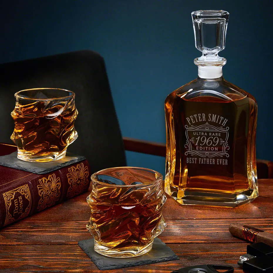 Custom Whiskey Decanter Set with Sculpted Glasses | HomeWetBar.com
