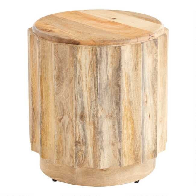 Ishan Round Driftwood Ridged Accent Table | World Market