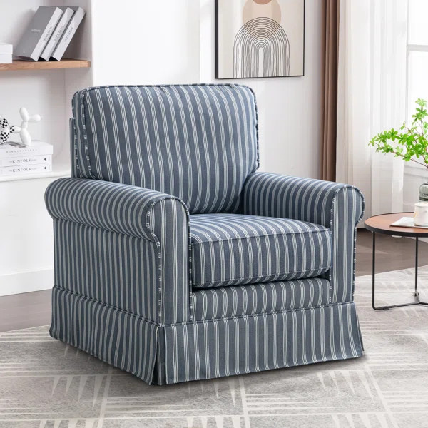 Manel 33.5" W Modern Soft Wide Upholstered Striped Swivel Arm Accent Chair | Wayfair North America