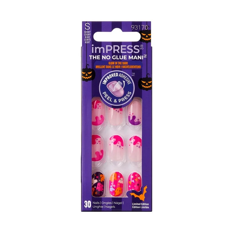 KISS imPRESS No Glue Needed Press On Nails, Design Glow in the Dark, The Fear, Pink, Short Oval, ... | Walmart (US)