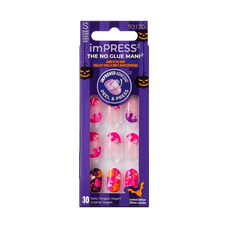 KISS imPRESS No Glue Needed Press On Nails, Design, The Fear, Pink, Short Oval, 30 Count | Walmart (US)