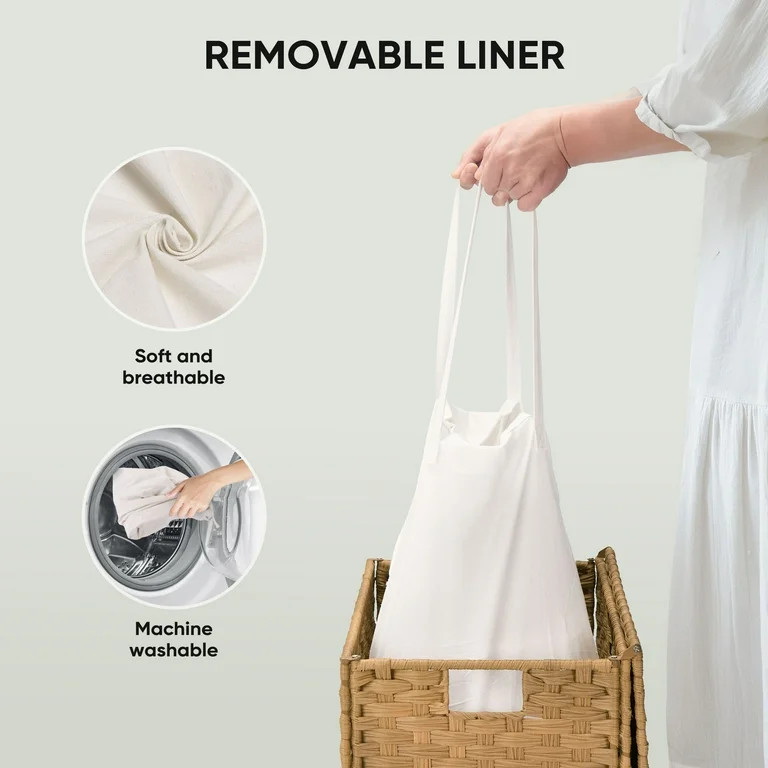 edx Laundry Basket with Lid, 110 L Hand-Woven Pp Rattan Laundry Basket with Compartments & Handle... | Walmart (US)