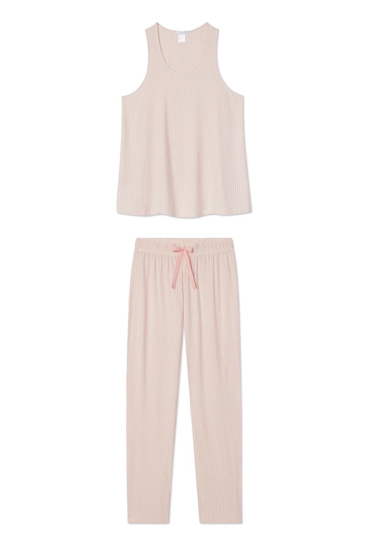 DreamKnit Ribbon Tank-Long Set in English Rose Stripe | Lake Pajamas