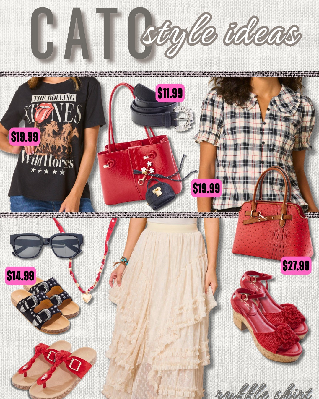 Cato Outfit Ideas - plus new arrivals & clearance deals!

graphic tee, black, tan, western, ruffle skirt, boho, tan, black studded, footbed sandals, buckle sandals, red shoes, red sandals, wedges, cognac, bag, purse, crossbody, shoulder bag, concho belt, belt, bag charm, red purse, red tote, red bag, heart necklace, black sunglasses, fringe, low boots, booties, western boots, western booties #boho #bohemian #outfit #ideas #ootd  boho, boho outfit, boho outfit ideas, boho flare, boho look, boho fashion, boho clothing, boho style, boho outfit inspo, boho inspo, boho inspiration, boho outfit inspiration, boho chic, boho style look, boho style outfit, bohemian, whimsical outfit, whimsical look, boho fashion ideas, boho dress, boho clothing, boho clothing ideas, boho fashion and style, hippie style, hippie fashion, hippie look, fringe, pom pom, pom poms, tassels, california, california style, summer boho, edgy boho  

 #LTKSaleAlert