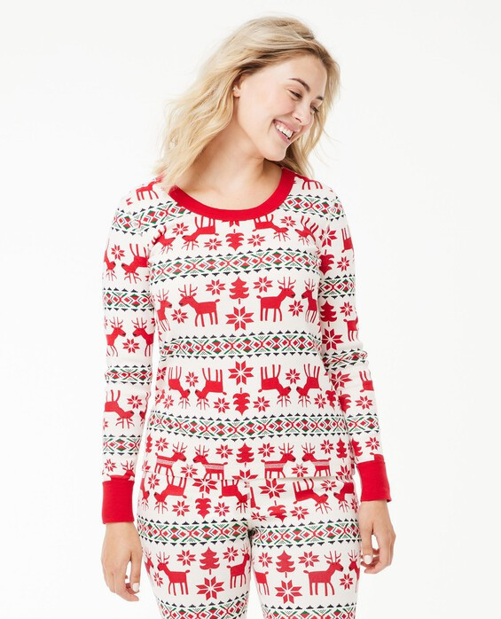 Women's Dear Deer Holiday HannaJams™ Pajama Top in 100% Organic Combed Cotton - Size Adult XXL by Hanna Andersson | Family Matching Pajamas | Hanna Andersson