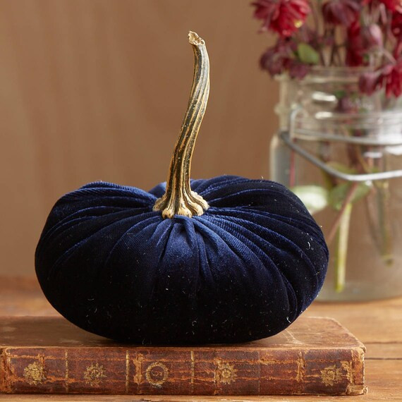 Small Velvet Pumpkin Navy rustic decor modern farmhouse | Etsy | Etsy (US)