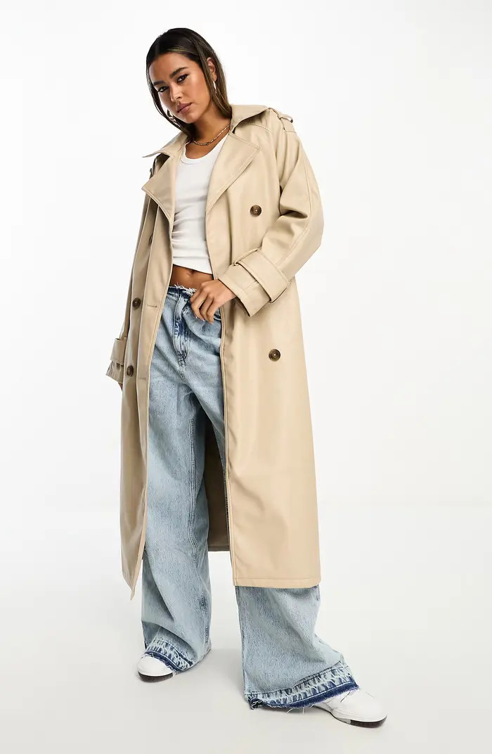 ASOS DESIGN Faux Leather Trench Coat | Nordstrom | Nordstrom