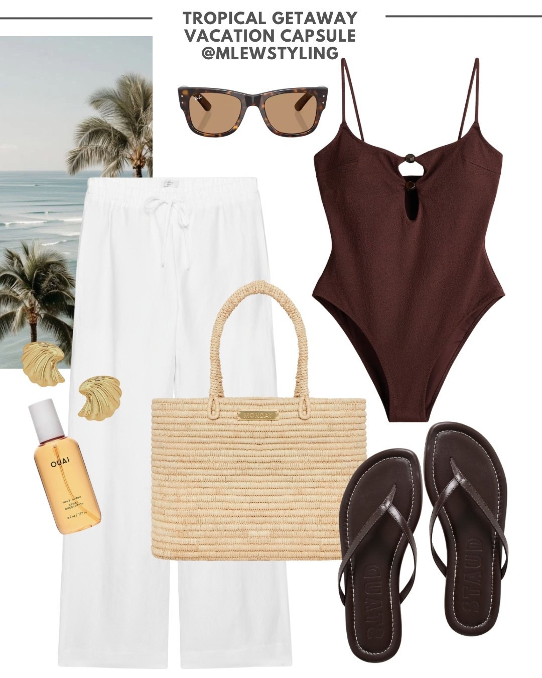 Beach outfit with a one-piece H&M swimsuit and aritzia linen pants 🥥

Tags: vacation outfit, travel look, rayban sunglasses, flip flop thong sandals, Monday swimwear straw tote bag, shell earrings, what to pack for the beach, ouai beach waves 

#LTKSeasonal #LTKTravel #LTKootd