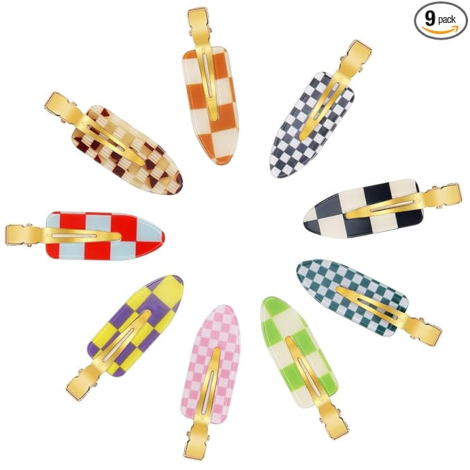 9PCS No Bend Hair Clips, Checkerboard No Crease Curl Pins, Acrylic Resin Flat Styling, Colorful B... | Amazon (US)