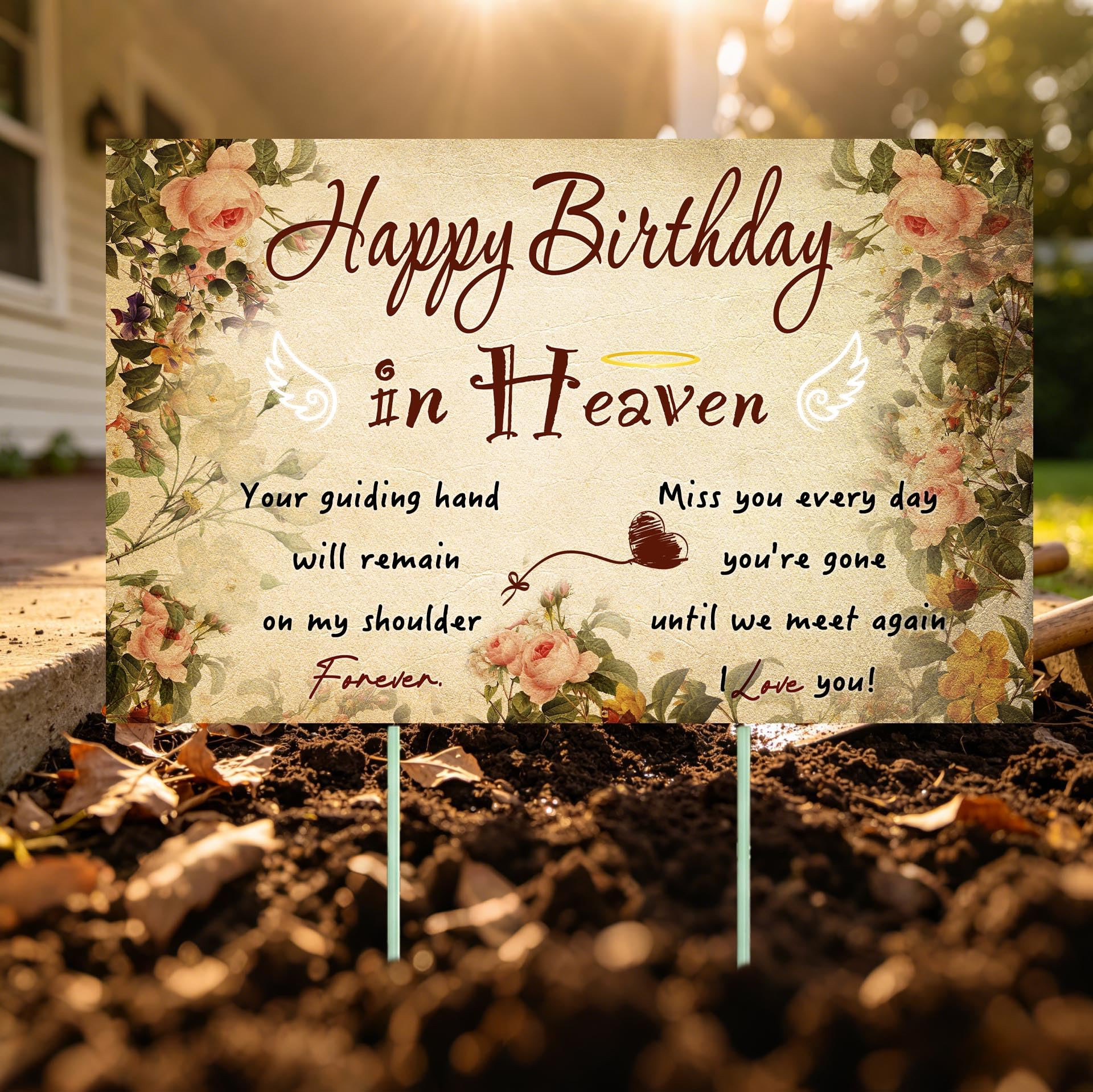 Happy Birthday in Heaven Memorial Yard Sign with Stakes 15x9.5in, Waterproof Plastic Cemetery Gra... | Amazon (US)
