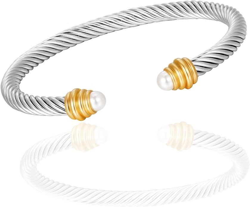 Twisted Cable Bracelets for Women Stainless Steel 5mm Cable Wire Cuff Bangle Bracelet Designer Br... | Amazon (US)