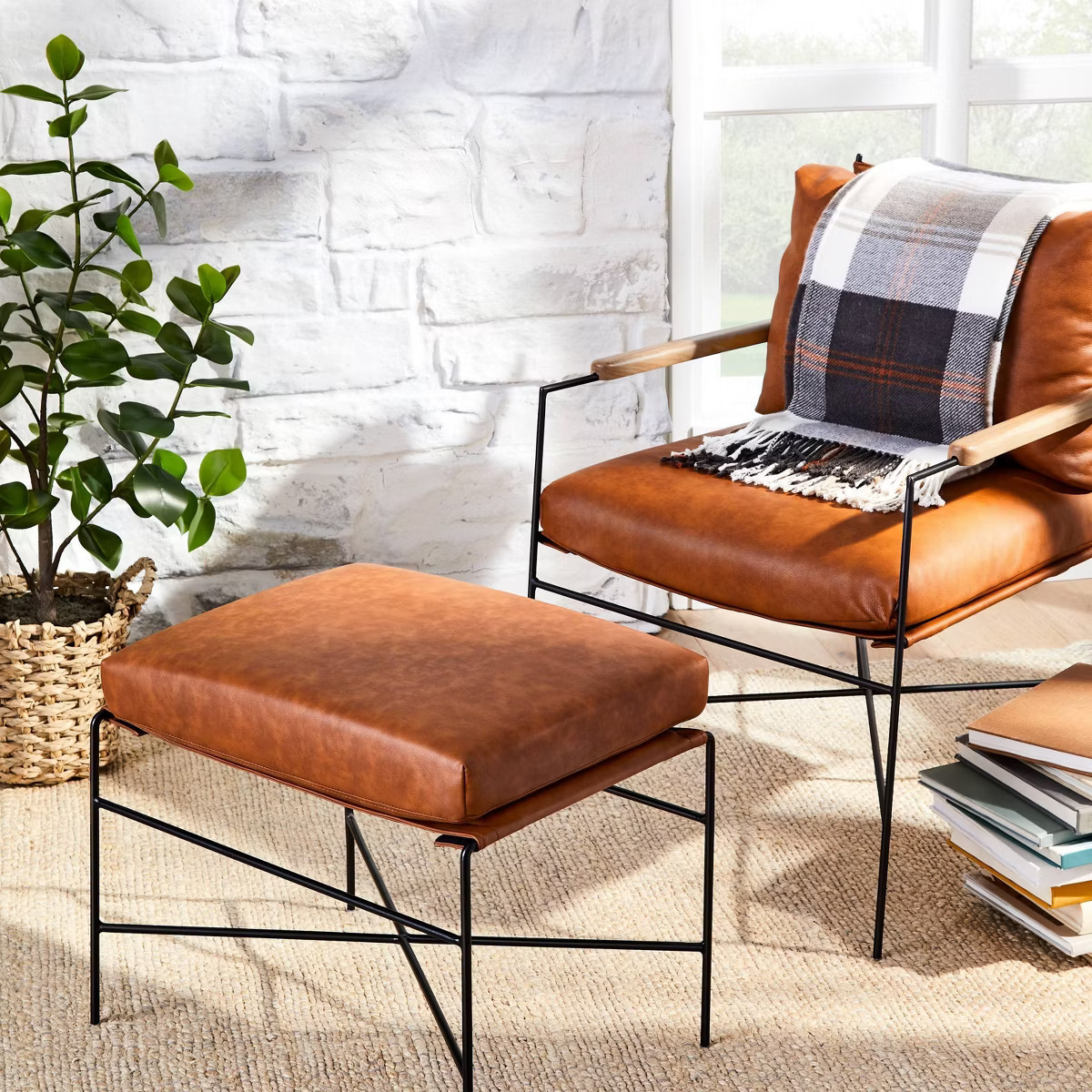Faux Leather & Metal Ottoman - Black/Brown - Hearth & Hand™ with Magnolia | Target