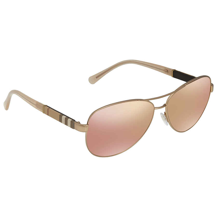 Burberry Brown Mirror Rose Gold Aviator Ladies Sunglasses BE3080-12357J-59 | Jomashop.com & JomaDeals.com