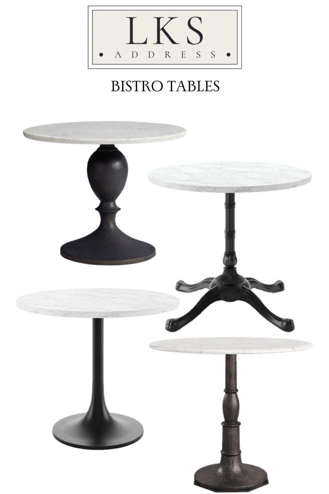 Marble top bistro tables we’re considering for our library!