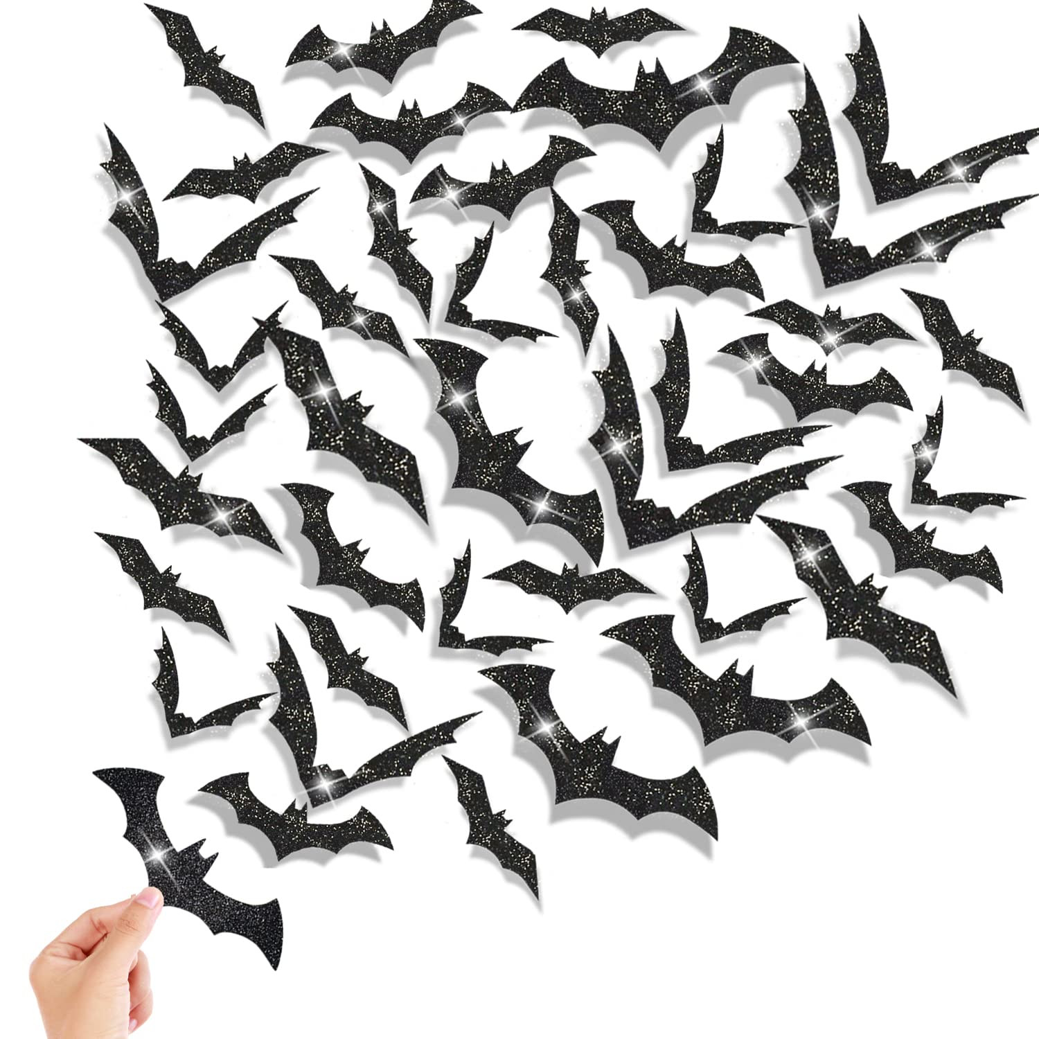 FOIMAS 144pcs Halloween Bat Wall Decor,3D Black Glitter Bats Wall Stickers Decal for Halloween Ho... | Amazon (US)