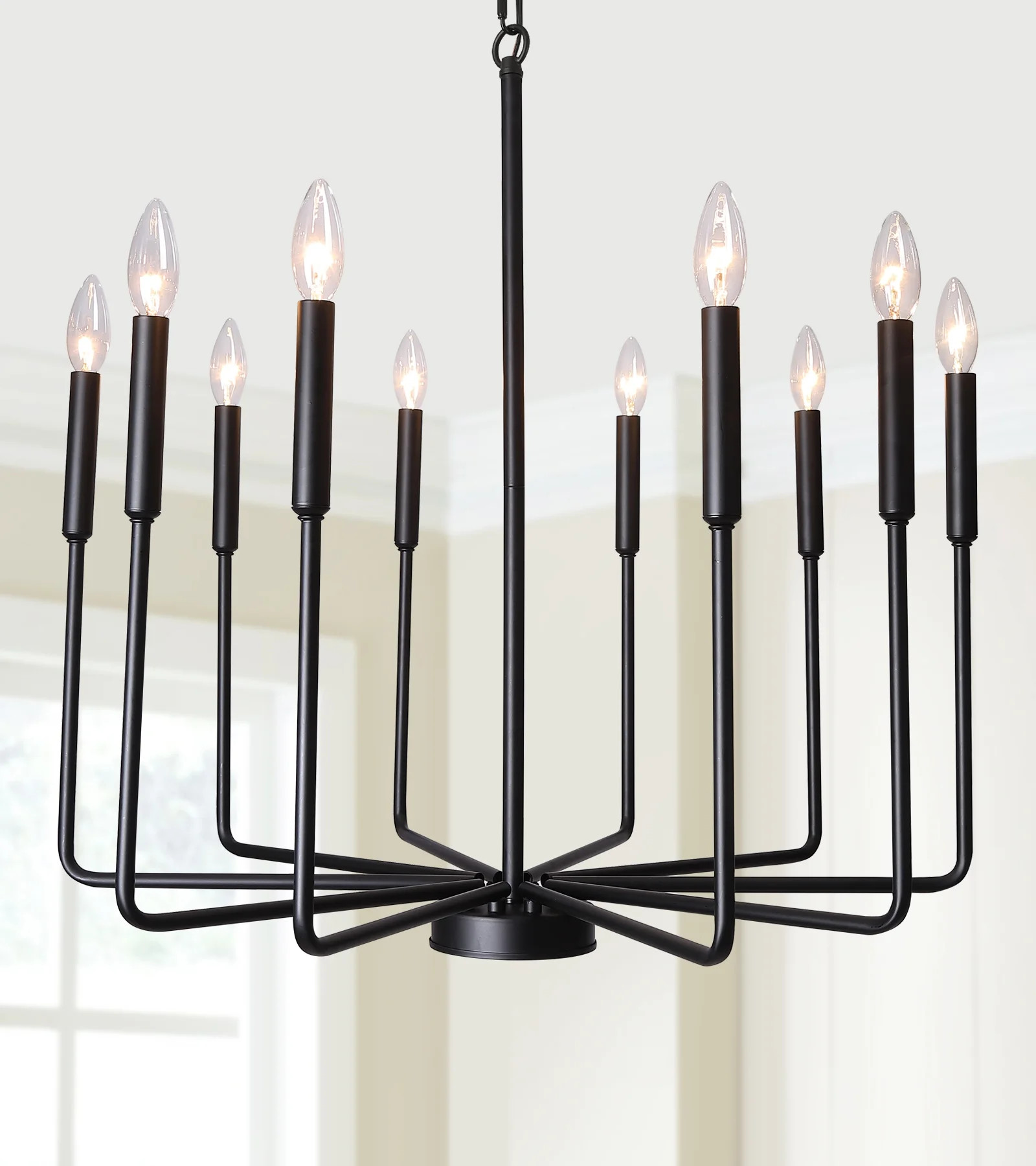 Q&S Black Modern Farmhouse Chandelier Light Fixtures 10-Lights Industrial Candle Chandeliers Hang... | Walmart (US)