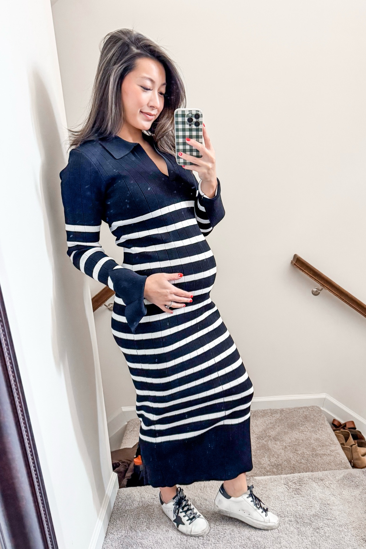 Sweater Collared midi dress- wearing size small, I did size up so it doesn’t feel restricting. It’s a very heavy, ribbed sweater material. Great length for petites and very bump friendly.

Golden goose- I sized down to size 5, I wear thin socks! They last forever because it’s Italian leather. 

Perfect sweater midi dress
Church outfit
Winter dress
Maternity outfit
Maternity style
Bump looks
Pregnancy 
Trimester
Postpartum 
Motherhood
Mom life
Valentines 
Galentines 


#LTKxVICI #LTKSeasonal #LTKBump