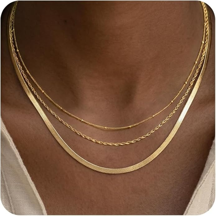 Gold Necklace for Women,Dainty Gold Necklace,14k Gold Plated Snake Gold Chain Choker Necklaces Si... | Amazon (US)