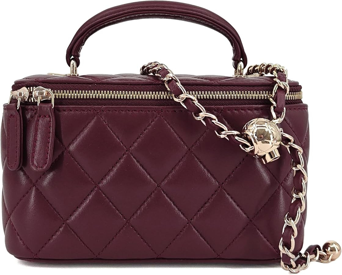 Small Genuine Leather Purse Quilted Crossbody Bag for Women, Mini Top-Handle Shoulder Handbag w/G... | Amazon (US)