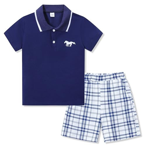 Afsmlys Boy Clothes Summer Outfit Short Sleeve Polo Shirt Top + Plaid Print Shorts 2 Pieces Kids Casual Clothing Set Size 5 6 | Amazon (US)
