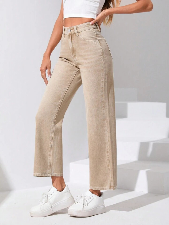 SHEIN PETITE High Waist Straight Leg Jeans | SHEIN