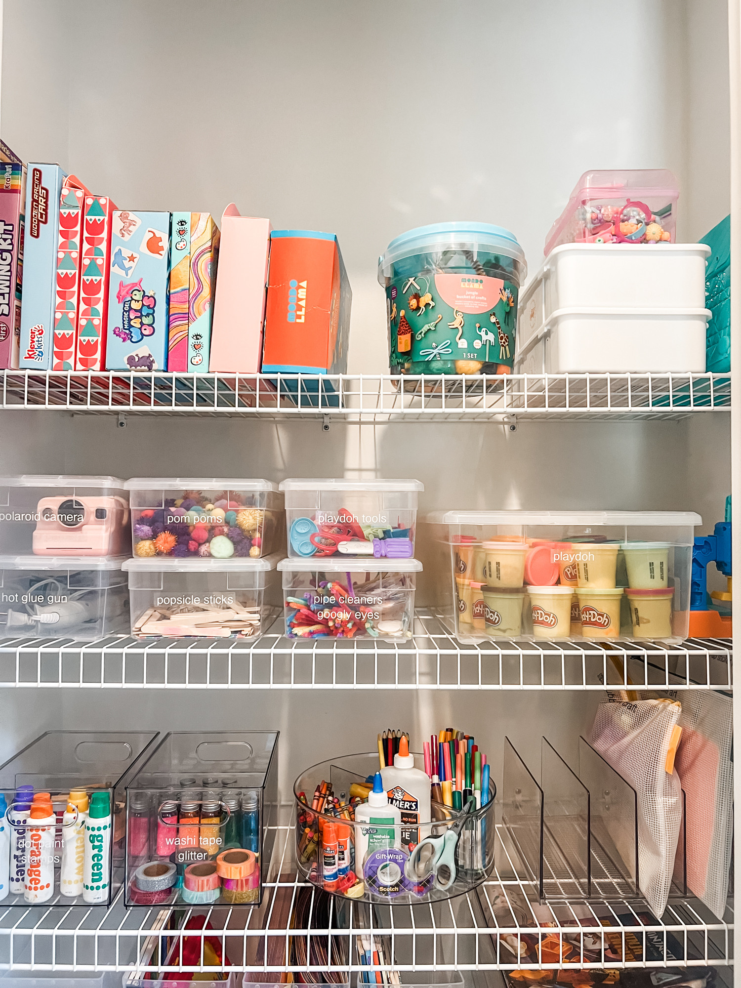 Craft closets are always so colorful and happy! 🌈 

We love to corral your supplies in clear organizing products so that the colors can still shine (and you can see what you have!) while they're organized. Kids love a craft closet and parents love being able to keep it tidy and useful - we love both! 

 