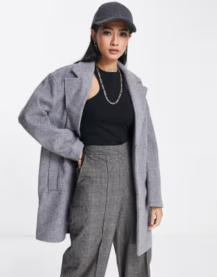 Topshop single breasted mid length coat in gray | ASOS (Global)