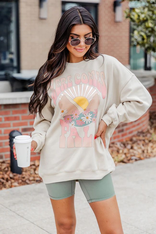 Here Comes Fall Ivory Oversized Graphic Sweatshirt | Pink Lily